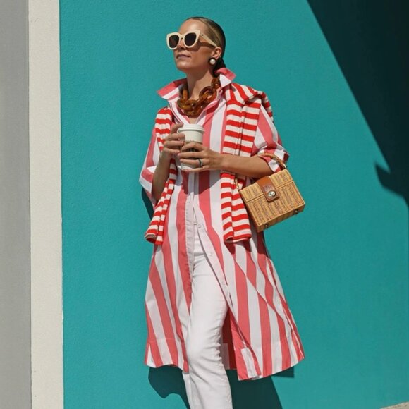 Atlantic pacific x lake marnie caftan red white stripe shirt dress small - Picture 3 of 12